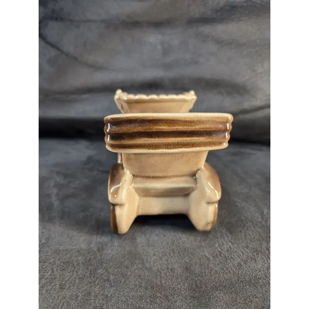 Vintage Ceramic Antique Car Planter Made in Japan Brown Glaze Horseless Carriage